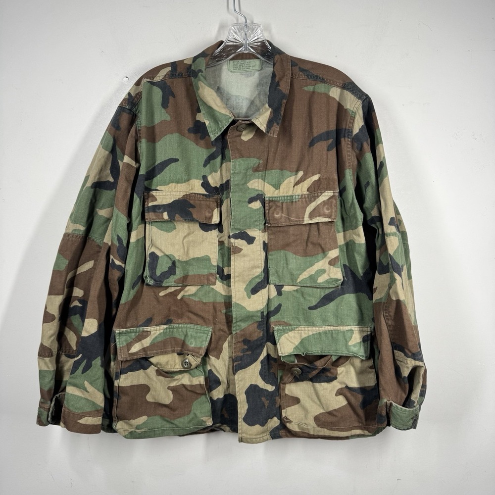 Army Woodland Camo TERRY MFG. Combat Vtg Field Jacket Coat Mens Sz M Shirt Hunt